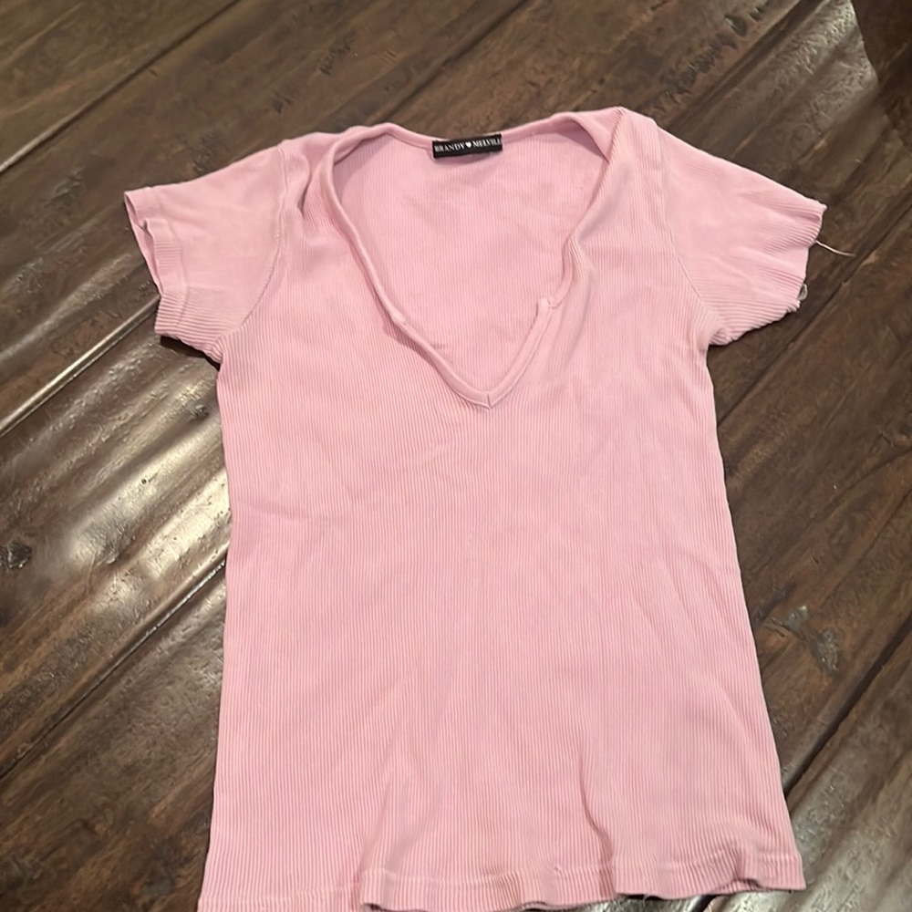 Pink brandy Melville plunge neck tee